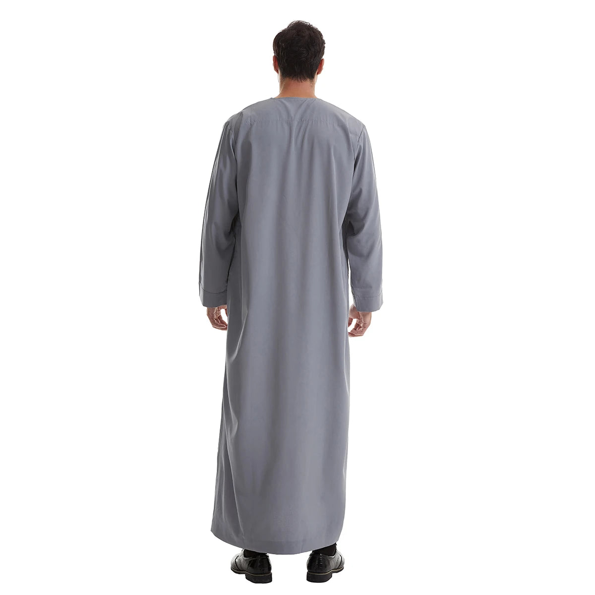 TH839 Men's Muslim Middle Eastern Men Long Sleeves Pure Color Buckle Robe Ramadan Eid Jubba Thobe