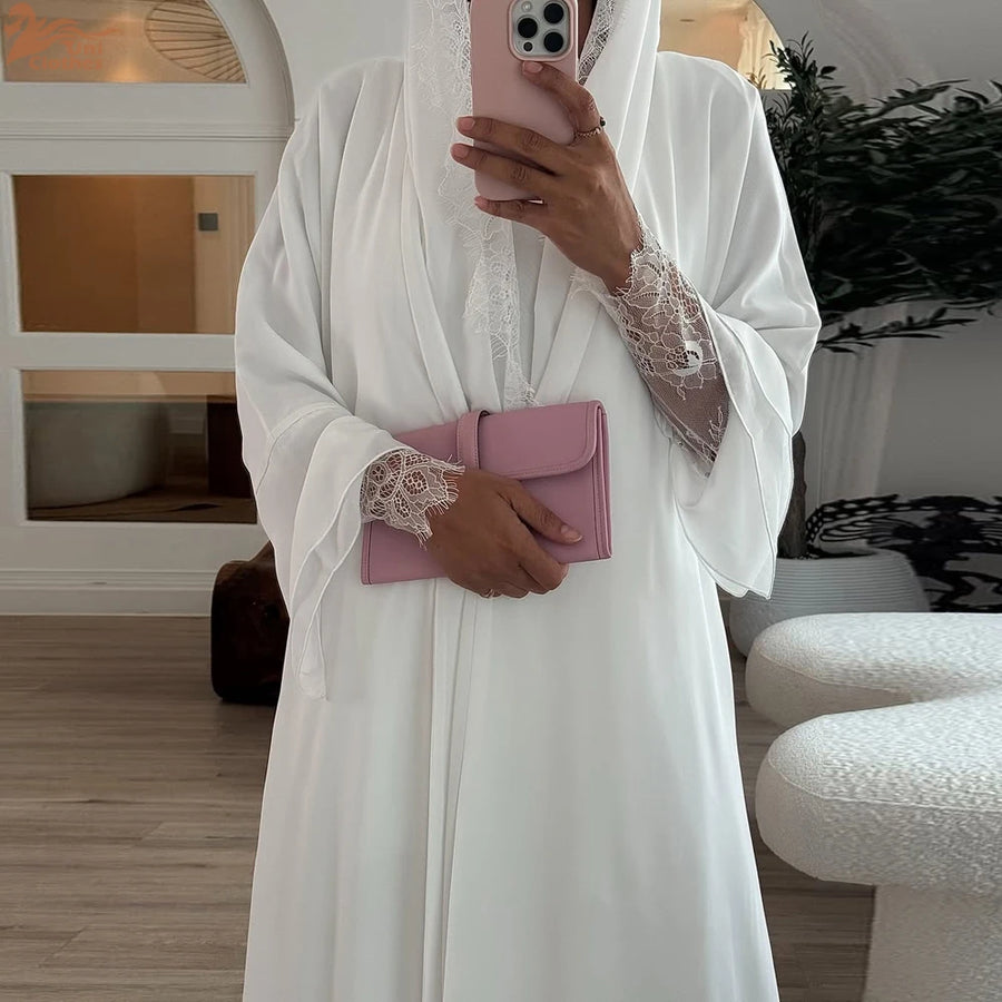 White Purity – The Solid Open Abaya with Hijab for the Muslim Woman in America