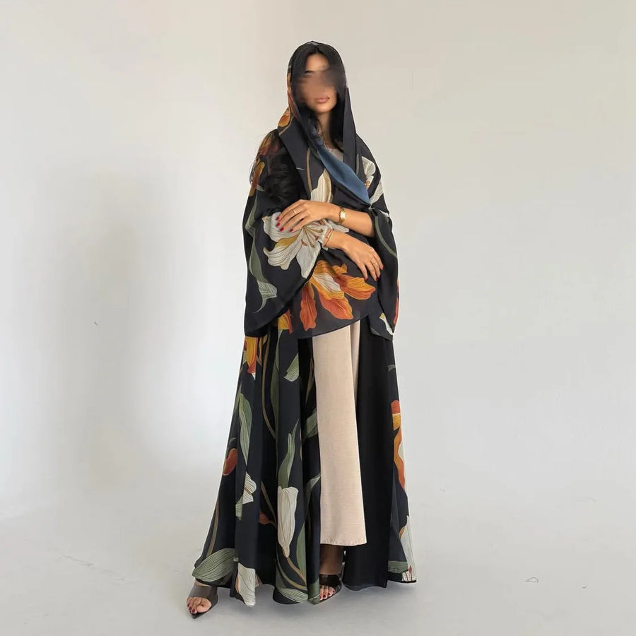Floral & Feminine – The Print Cardigan Set with Hijab for the Muslim Woman in America