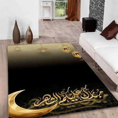 Ramadan Kareem Muslim Prayer Floor Mat Soft Poly Kneeling Rug for Islam Festival Worship Non-Slip Carpet for Home or Mosque Area