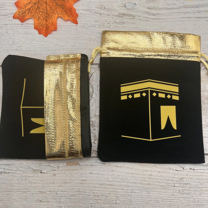 10pcs Black Kaaba Velvet Gift Bags Hajj Mubarak Umrah Mubarak Muslim Islamic Ramadan Kareem Happy Eid Al Adha Decoration Present