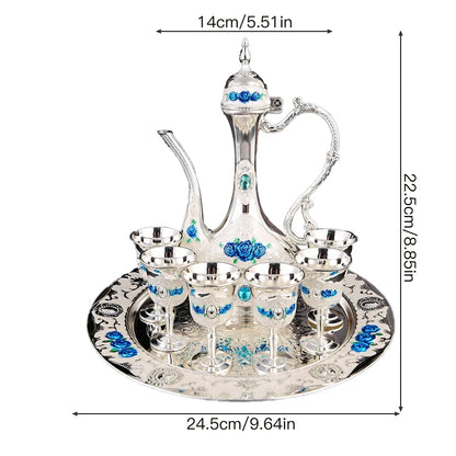 Metal Arabic Coffee Set – 6 Cups, Serving Tray & Pot for Home & Banquets