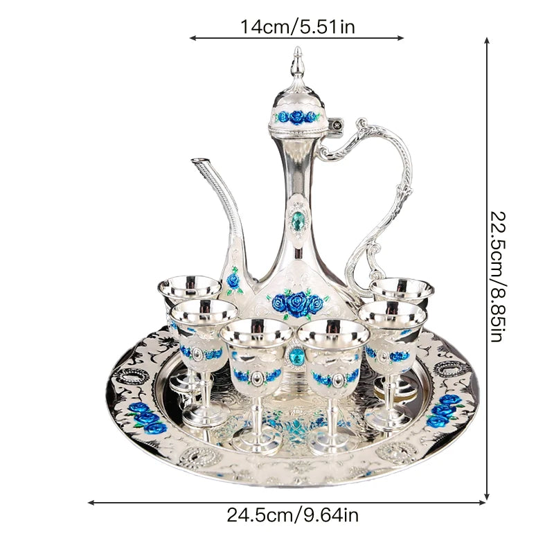 Metal Arabic Coffee Set – 6 Cups, Serving Tray & Pot for Home & Banquets