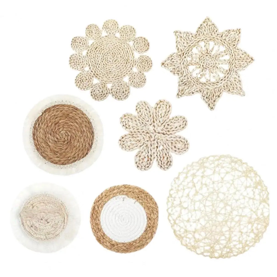 The Woven Seven – Bohemian Straw Wall Art Pendant Set