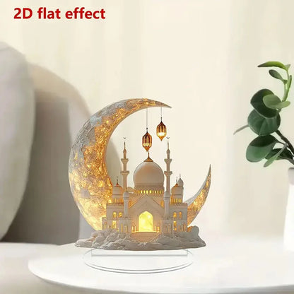 2D Flat 1pc Boho Style Ramadan Crescent Mosque Tabletop Decor, 2D Flat Acrylic Islamic Art, Multipurpose Home Decoration