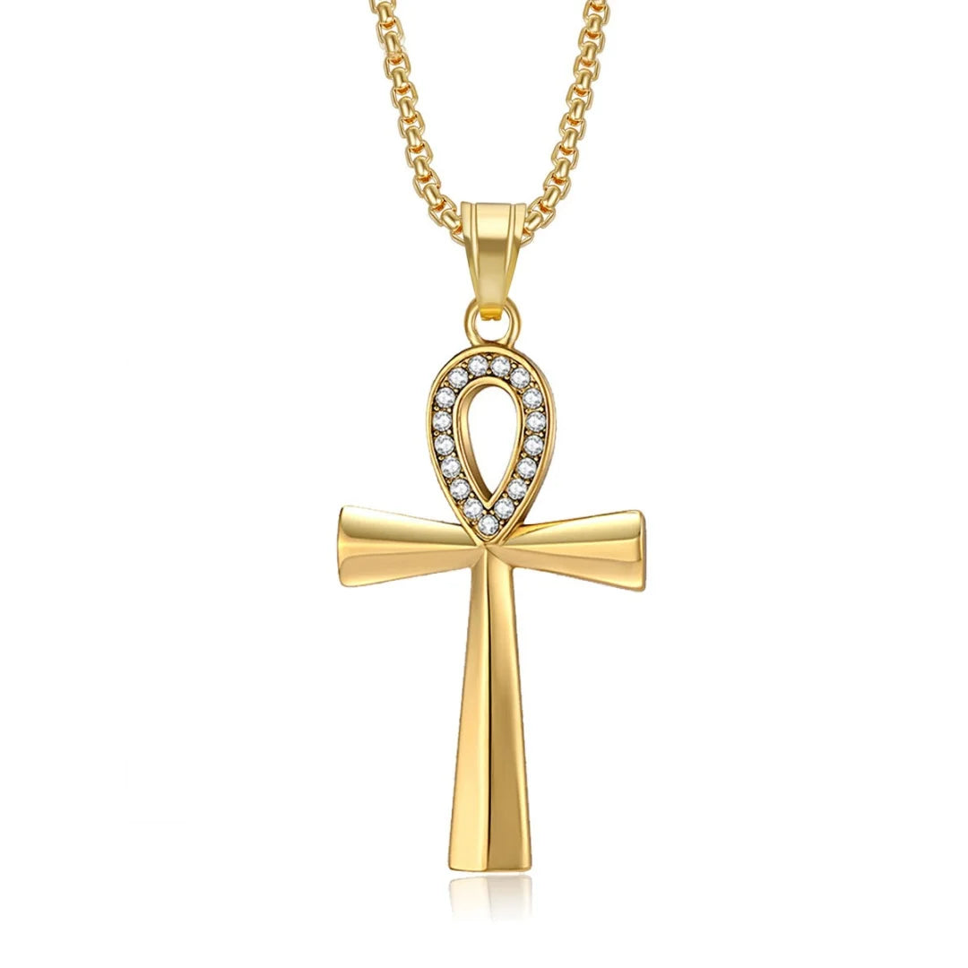 Gold Ankh Cross Pendant – Stainless Steel Key of Life Necklace for Men & Women