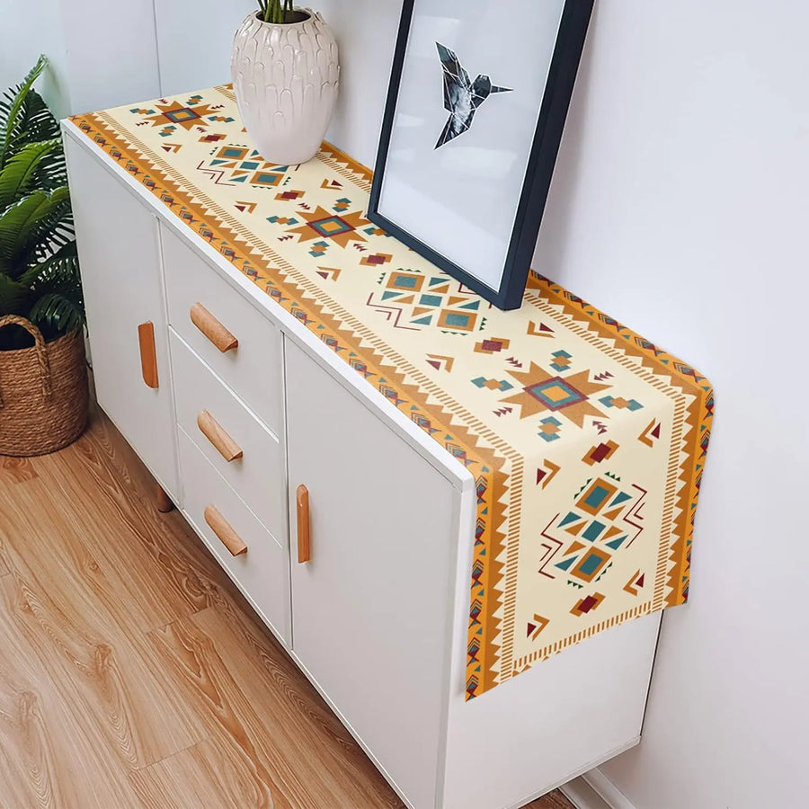 The Turquoise Mesa – Southwest Orange & Blue Linen Table Runner