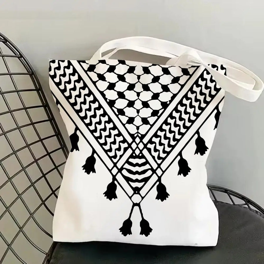 The Keffiyeh Luxe – Double-Sided Checkered Canvas Shoulder Tote