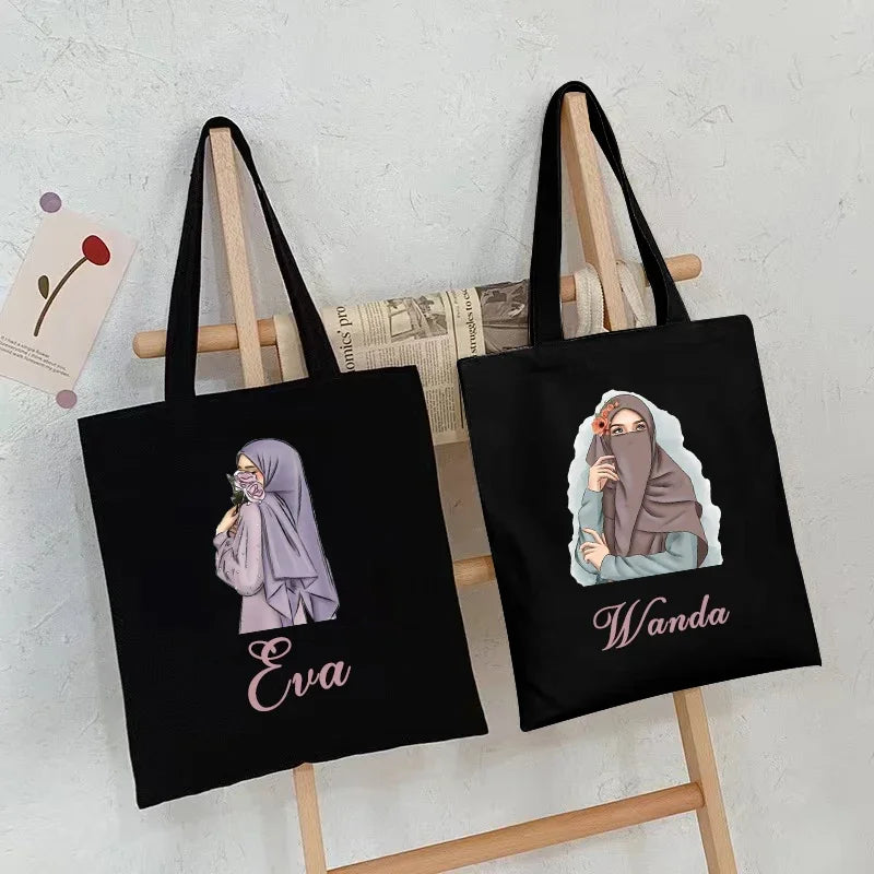 Her Name, Her Story – Custom Watercolor Canvas Bag for the Muslim Girl