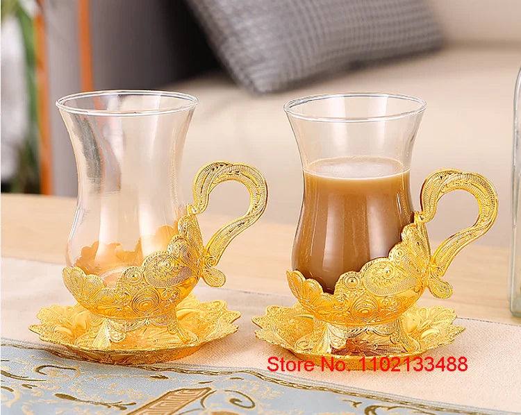 Gold Coffee Cup & Saucer Set – Luxury Middle Eastern Glasware for Tea & Coffee
