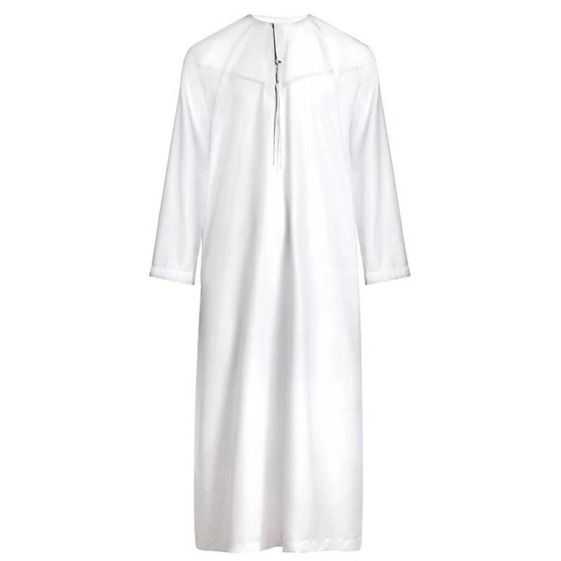 Men's Arabic Jubba Thobe Dubai Omani Saudi Polyester Tassel Traditional Kaftan Loose Muslim Prayer Clothes Islamic Djellaba