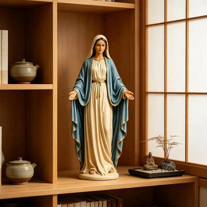 Mary Statue 12cm Open Arms Religious Figurine Resin Mary Desk Ornament for Home Living Room Bedroom Bathroom Desktop Bookshelf