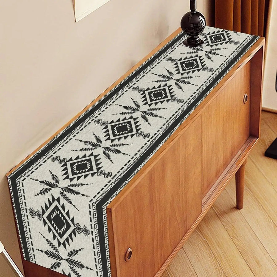 The Southwest Mesa – Native American Geometric Linen Table Runner
