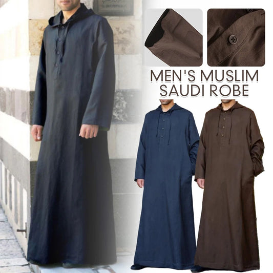 The Hooded Kurta Kaftan – Men's Long Sleeve Loose Islamic Robe