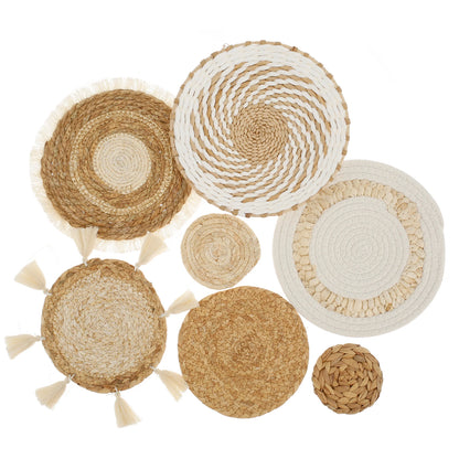 5/7Pcs Hanging Wall Basket Decor Boho Home Decorations Rattan Wall Decor Woven Rattan Seagrass Wall Decor Art Wall Hanging