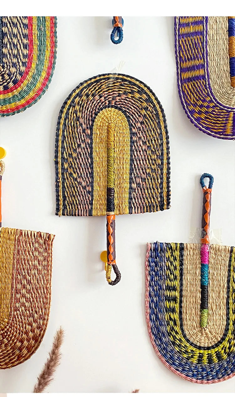 Seaweed woven Nordic hand-woven decoration home wall hanging living room porch background home wall fan pendant