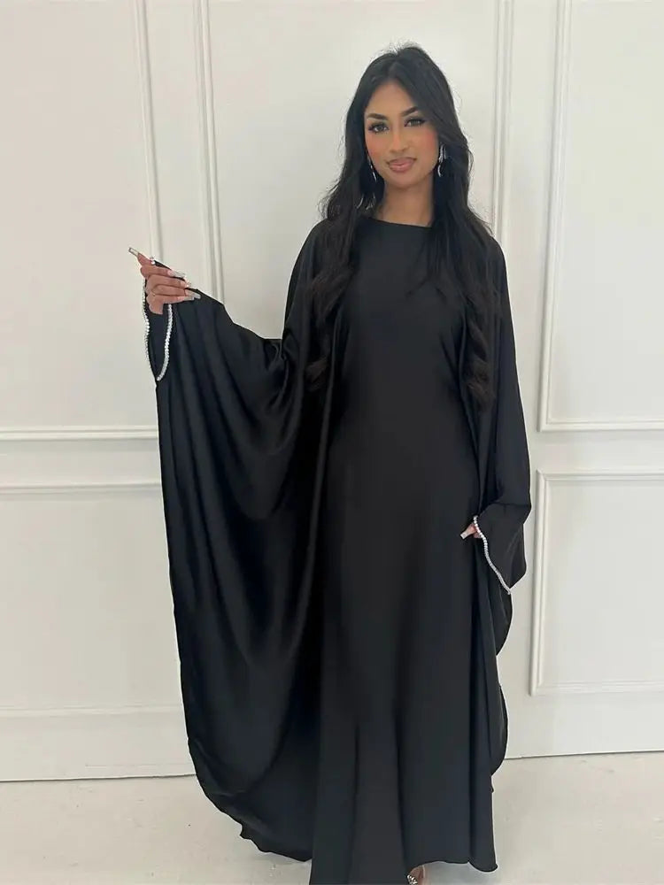 Eid Muslim Kaftan Satin Batwing Abaya Dubai Luxury Arabic African Dresses Abayas For Women Caftan Marocain Robe Femme Musulmane