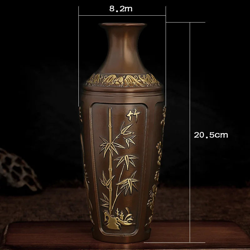 Engraved Gold Brass Vase – Metallic Centerpiece for Flowers & Home Decor