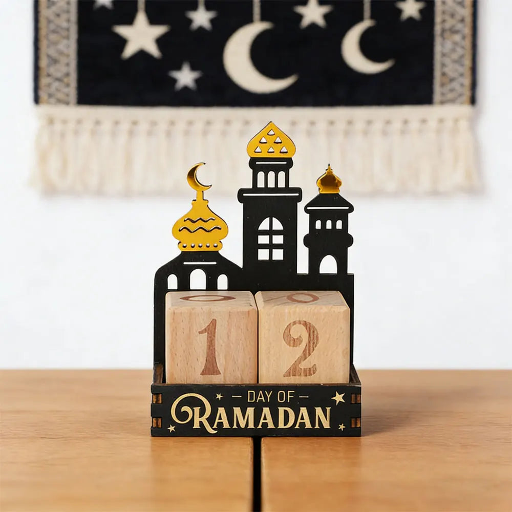 Wooden Ramadan Countdown Calendar Ornament Eid Mubarak Calendar Blocks Decoration for Home Islamic Muslim Party Supplies Gifts
