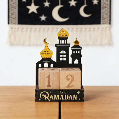Wooden Ramadan Countdown Calendar Ornament Eid Mubarak Calendar Blocks Decoration for Home Islamic Muslim Party Supplies Gifts