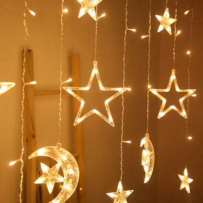 Moon Star Led Curtain Garland String Light EID Mubarak Ramadan Decorations 2025 Home Decor Islam Muslim Event Party Supplies