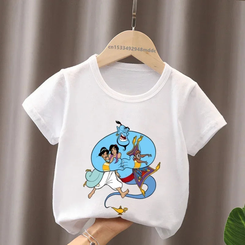Hot Sale Aladdin Jasmine Princess Print Cartoon Kids T-Shirts Girls Clothes Baby Boys Short Sleeve T shirt Summer Children Topsr