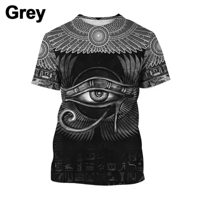Anubis & Pharaoh 3D T-Shirt – Men's Egyptian Pattern Oversized Streetwear Tee