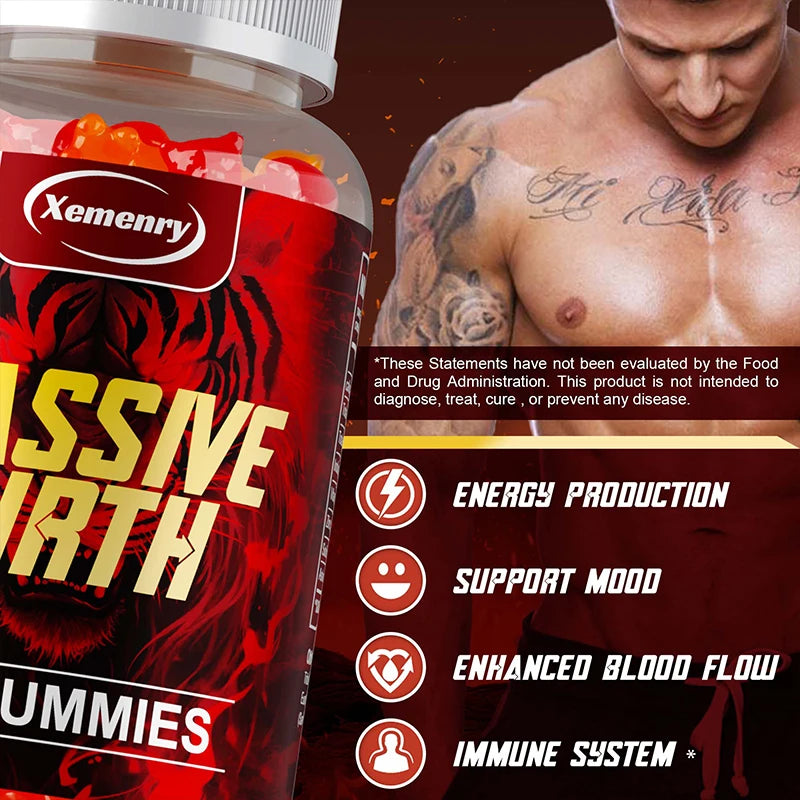 Massive Girth Gummies for Men - Men's Vitality Enhancer, Increase Size and Stamina, Boost Strength and Confidence Vegan