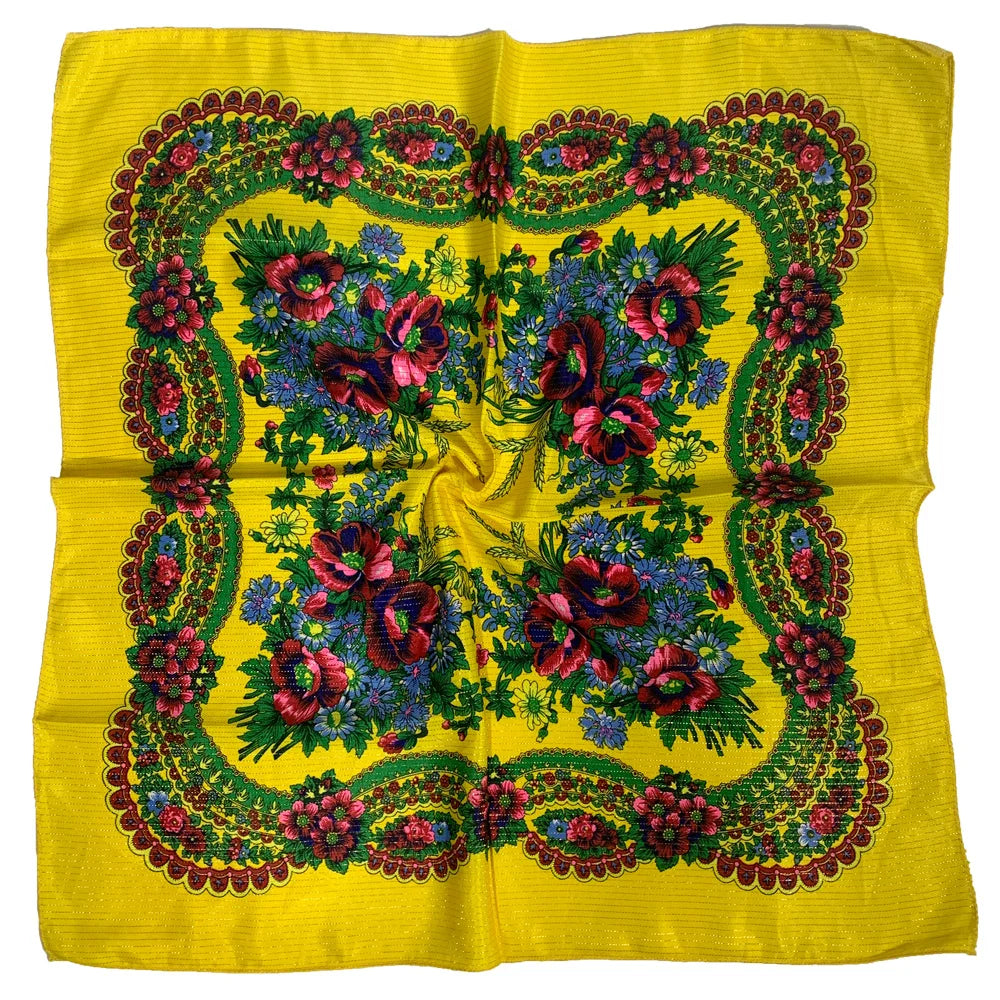 Babushka Bloom – 70cm Retro Floral Square Headscarf for Women