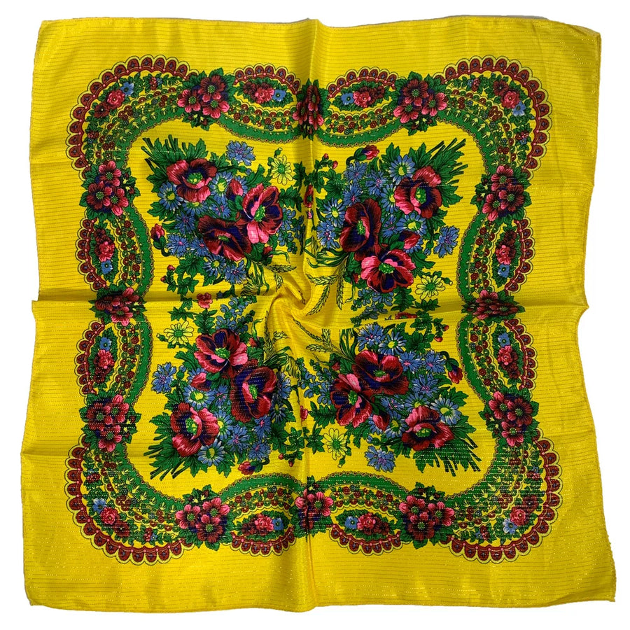Babushka Bloom – 70cm Retro Floral Square Headscarf for Women