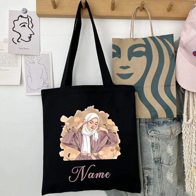 Her Name, Her Story – Custom Watercolor Canvas Bag for the Muslim Girl