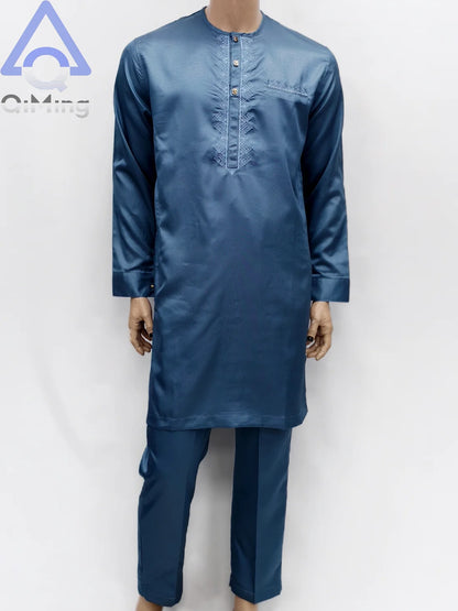 40% Cotton Male Muslim Two Parts Prayer Dress Jalabiya Algerian Caftan Abaya Islamic Jubba Arab Traditional Costume For Muslims