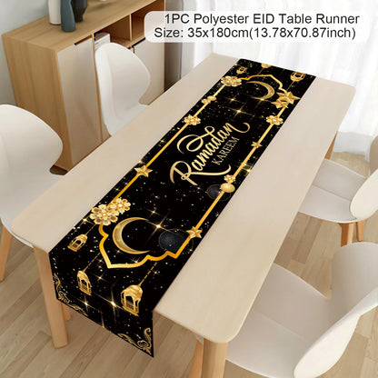 EID Mubarak Decoration Table Runner Ramadan Decor 2024 For Home Tablecloth Ramadan Kareem Islamic Muslim Party Eid Al-Fitr Gifts