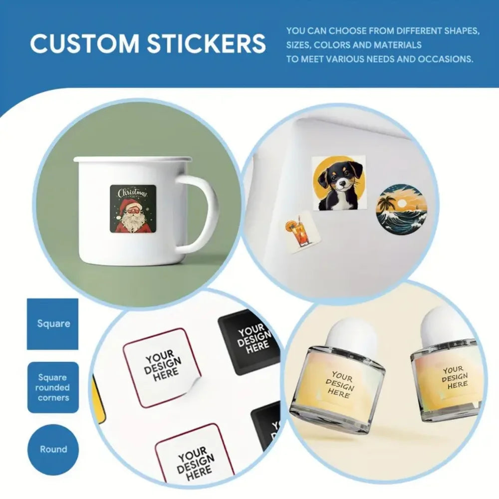 45-50pcs Custom Personalized Stickers - 4 Unique Materials (White PVC, Clear, Holographic, Kraft) - Design Your Own!