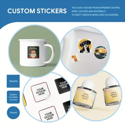 45-50pcs Custom Personalized Stickers - 4 Unique Materials (White PVC, Clear, Holographic, Kraft) - Design Your Own!