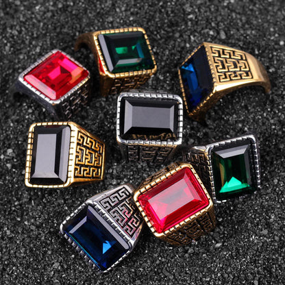 Stainless Steel Mens Rings Gold Silver Color Red Blue Rhinestone Simple Luxury for Male Boy Jewelry Creativity Gift Wholesale