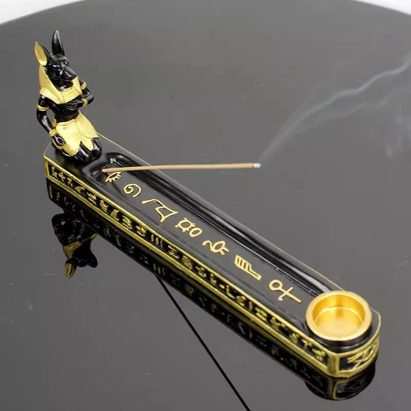 Egyptian Deity Incense Holder Set – Anubis, Bastet & Queen Resin Candle Statues
