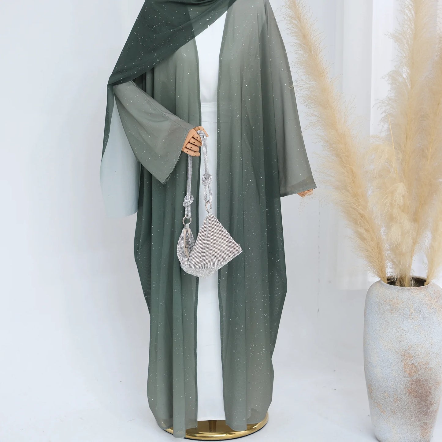 Islamic Shiny Gradient Color Cardigan for Women Muslim Hijab Abaya Dubai Party Dresses Turkey Kaftan Moroccan Robe Fashion