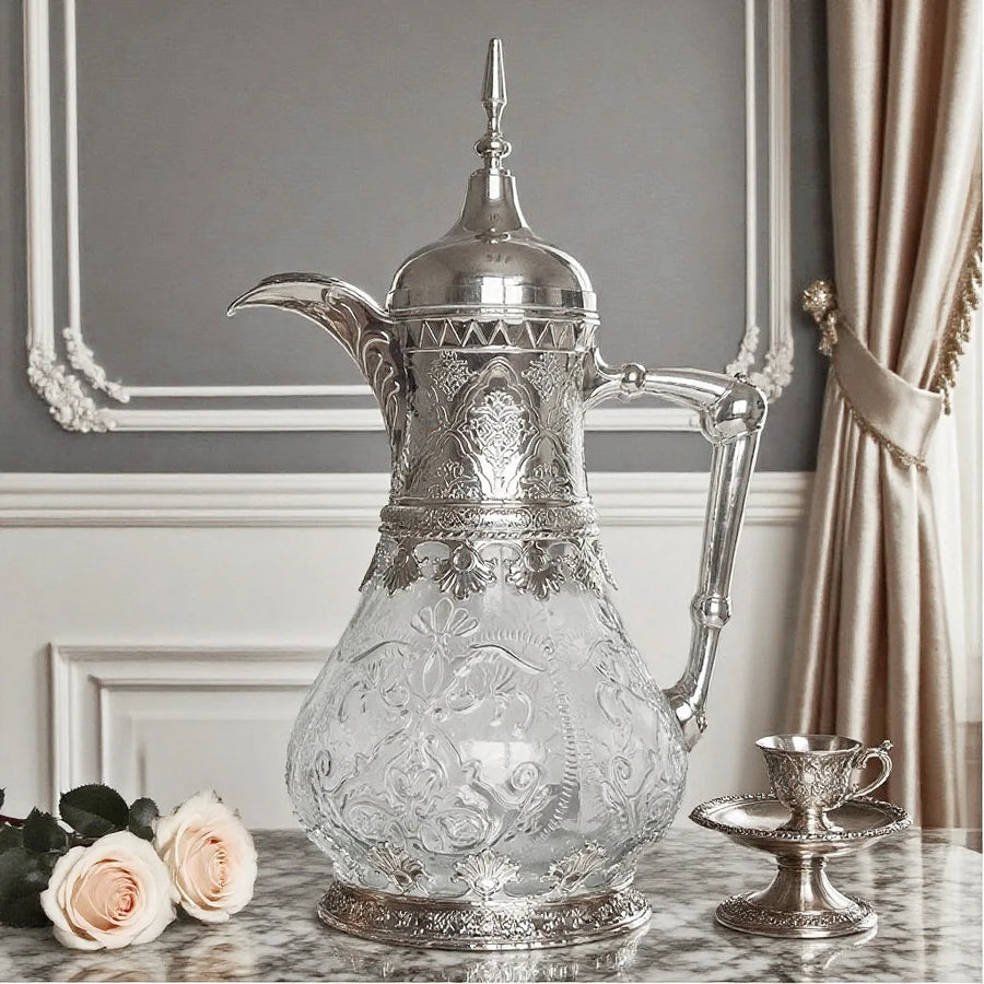 Arabic Glass Water Jug 1600ml – Large Capacity Coffee & Tea Pot with Lid