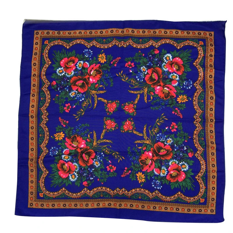 Babushka Bloom – 70cm Retro Floral Square Headscarf for Women
