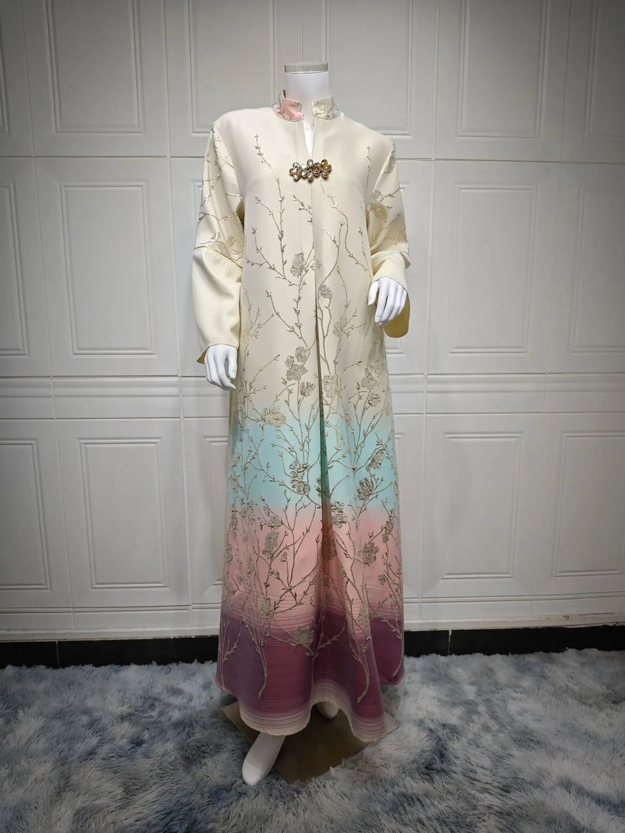 Gradient Grace – The Jacquard Homewear Kaftan for the Arab Woman in America