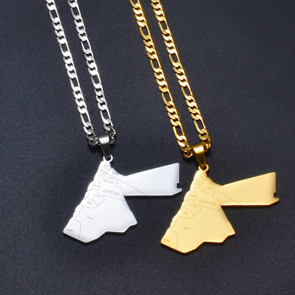 Hashemite Kingdom Map Pendant – Unisex Jordanian Necklace, Anniyo