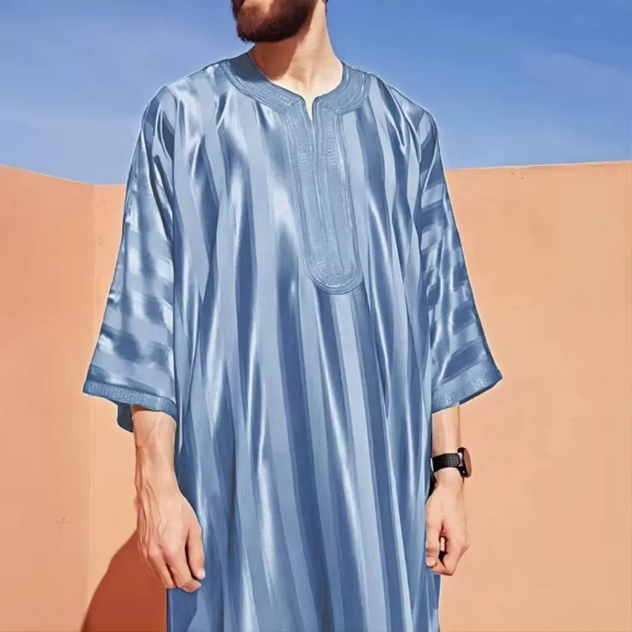 The Striped Jubba – Men's Embroidered Moroccan Dubai Eid Prayer Robe