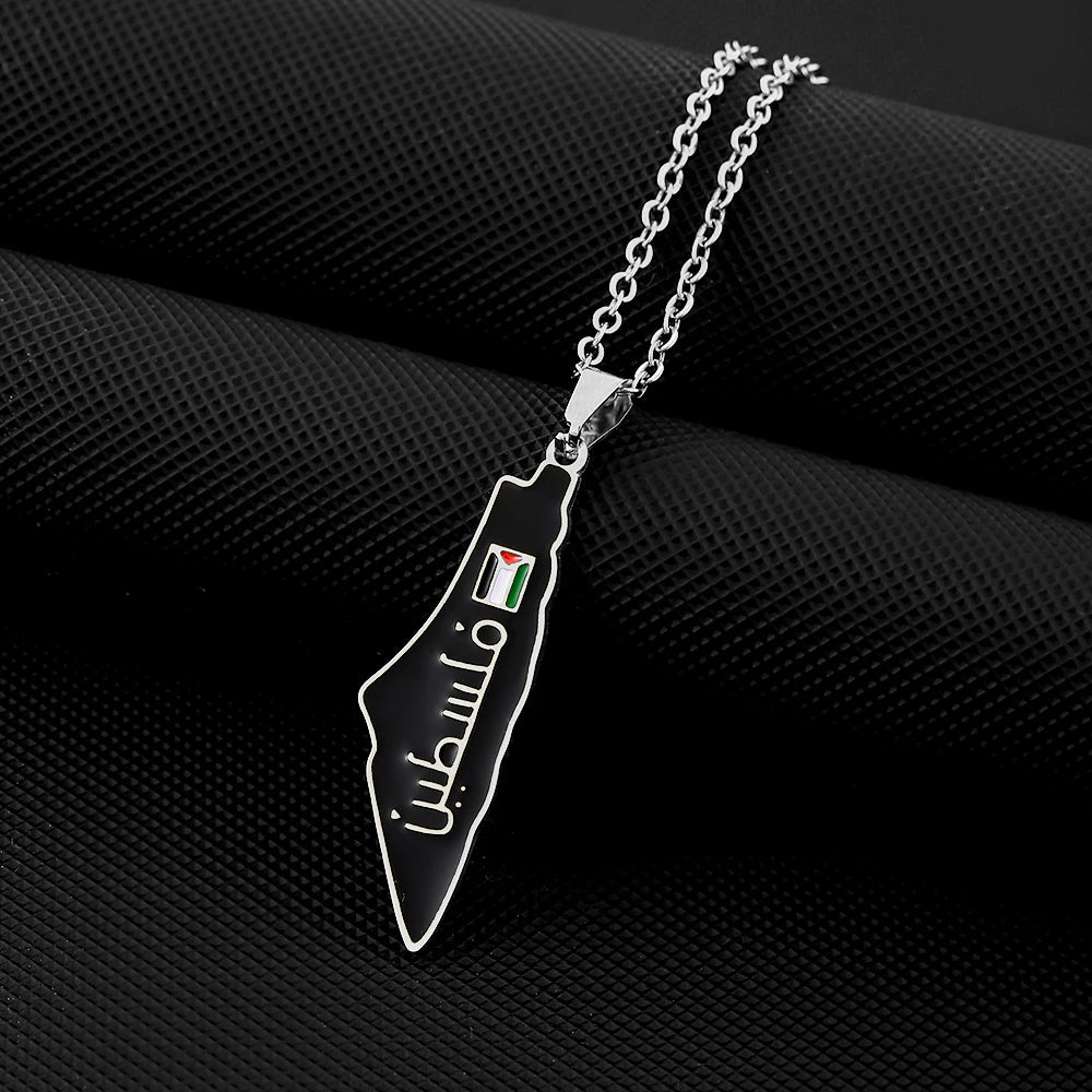 SONYA New Fashion Palestine Flag Map Pendant Necklace For Women Men Gold Silver Color Stainless Steel Jewelry Gifts
