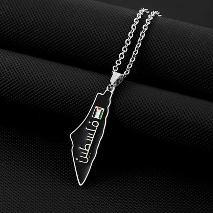 SONYA New Fashion Palestine Flag Map Pendant Necklace For Women Men Gold Silver Color Stainless Steel Jewelry Gifts