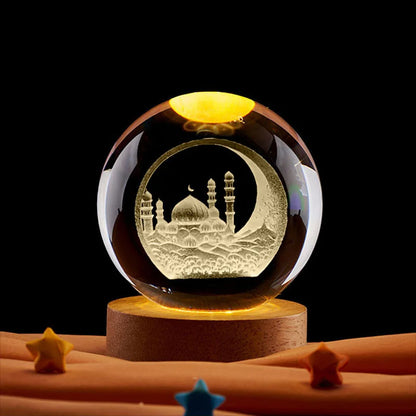 Ramadan Decoration 3D Crystall Ball Night Light Mosque Castle Moon Glowing Ornament Muslim Islam Party Decor Ramadan Kareem Gift