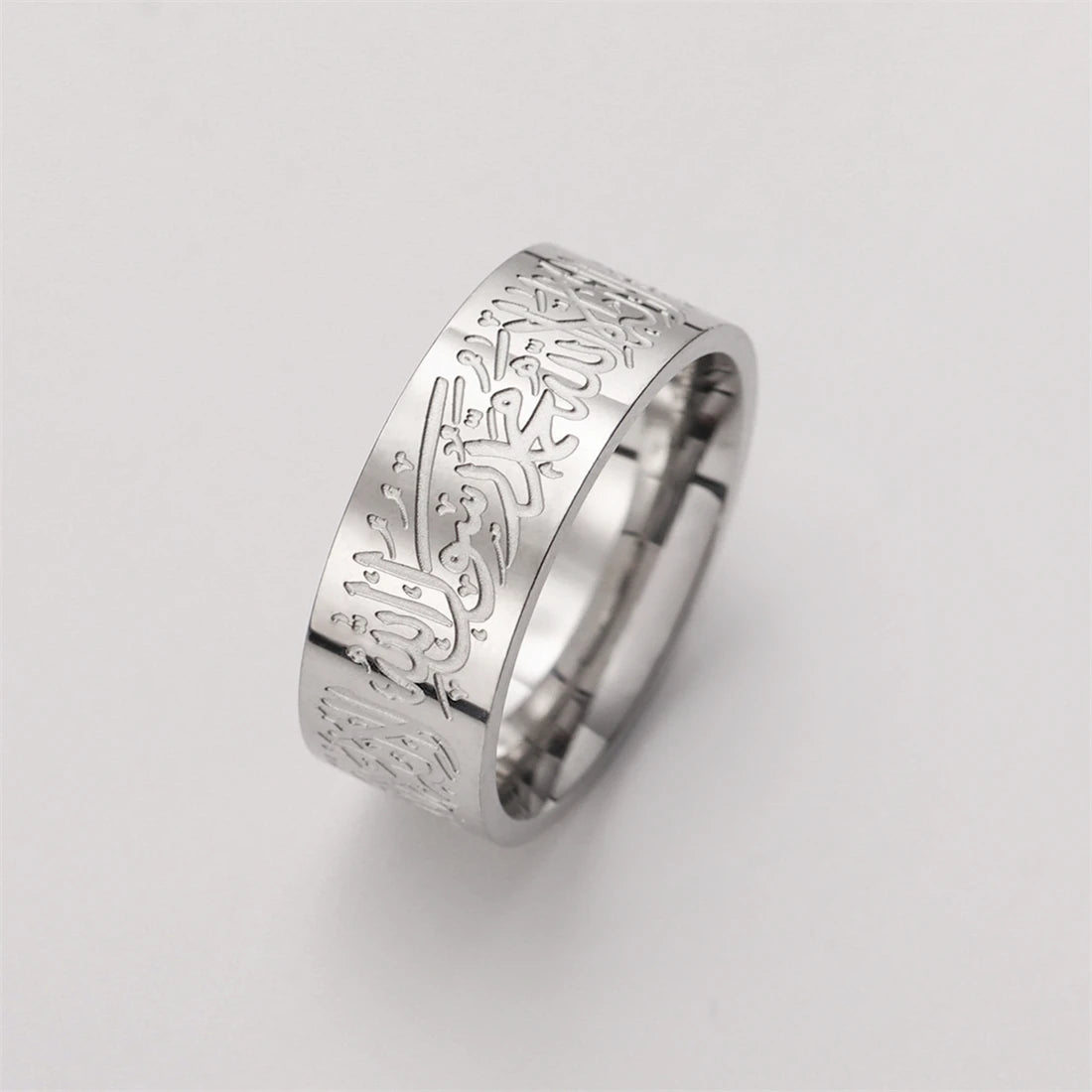 EUEAVAN Muslim Arabic Letter Ring Stainless Steel Islam Allah Prayer Engraved Rings Women Men Religious Amulet Eid Jewelry Gifts