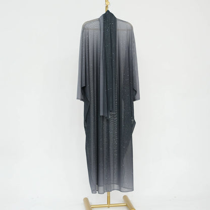Islamic Shiny Gradient Color Cardigan for Women Muslim Hijab Abaya Dubai Party Dresses Turkey Kaftan Moroccan Robe Fashion