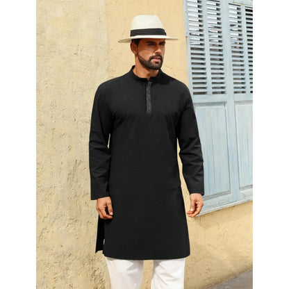 Mens Kaftan Thobe Long Sleeve Casual Henley Shirts Button Down Kurta Cotton Linen Muslim Gown Robe