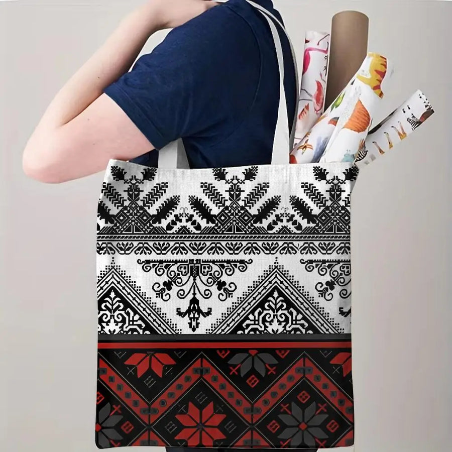 The Keffiyeh Keeper – Checkered Pattern Canvas Storage Tote